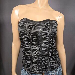 Y2K Black Satin Bustier Top Size M Stretch Ruched Gothic Strapless Going Out Top